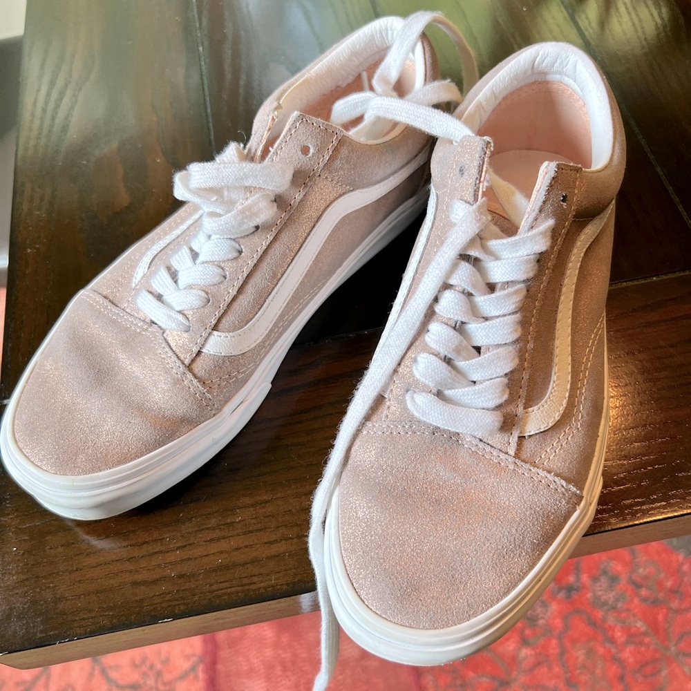 Vans Women’s size 9.5 leather pale pink metallic old school